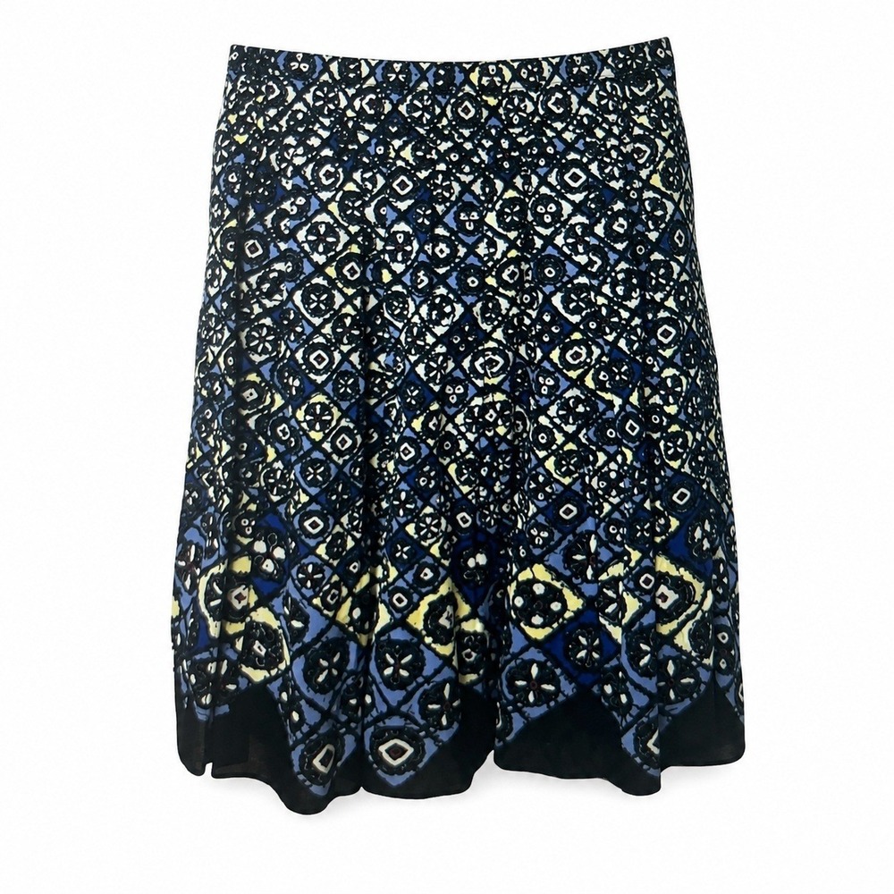 Tahari Womens Blue Black Fair Isle Pattern Skirt Cotton Lined Size XS T2